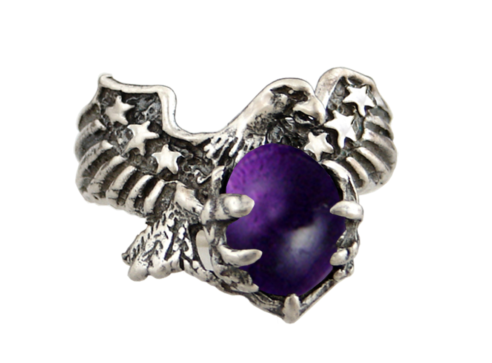 Sterling Silver American Eagle Ring With Amethyst Size 11